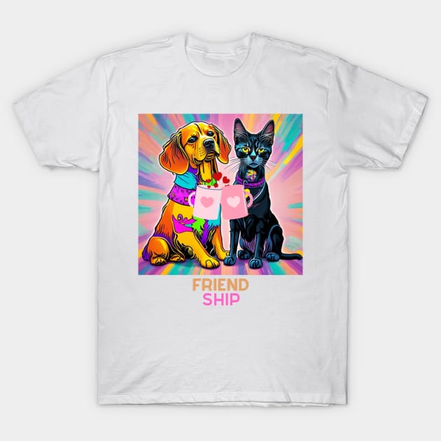 Cat&dog Friends T-Shirt by Funnysart